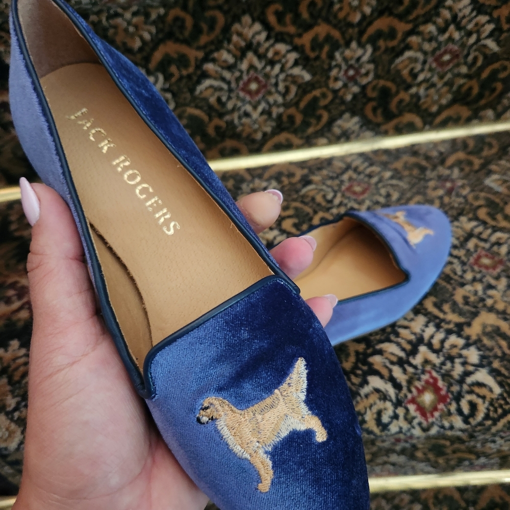🐶New JACK ROGERS dog loafer // Golden Retriever Blue velvet
